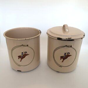Two Marble Canyon Westernware Canisters Cowboy Bucking Bronco Horse 1 w/Lid VTG